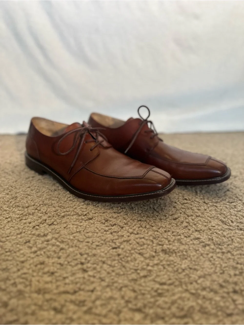 Pronto Uomo Men's Cognac Brown Leather Split Toe Derby Dress Shoes